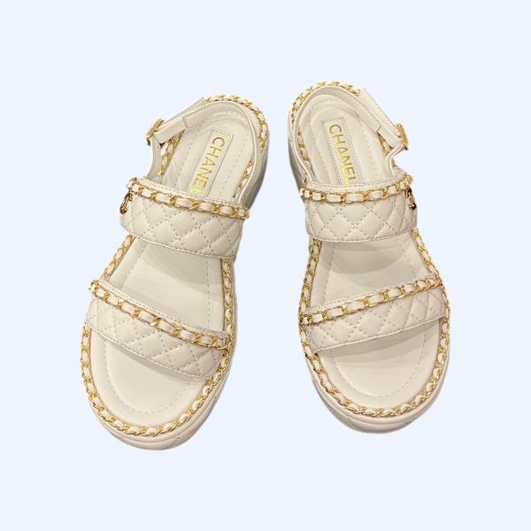 [ Chanel ] 샤넬 퀼팅 체인 통굽 샌들