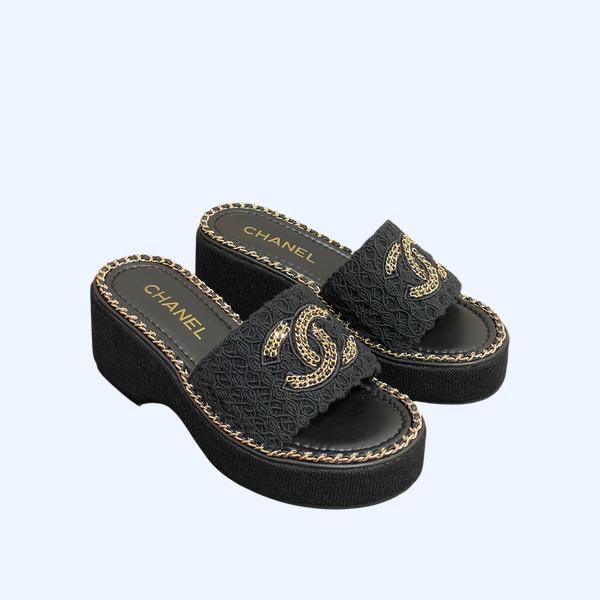 [ Chanel ] 샤넬 트위드 통굽 슬라이드