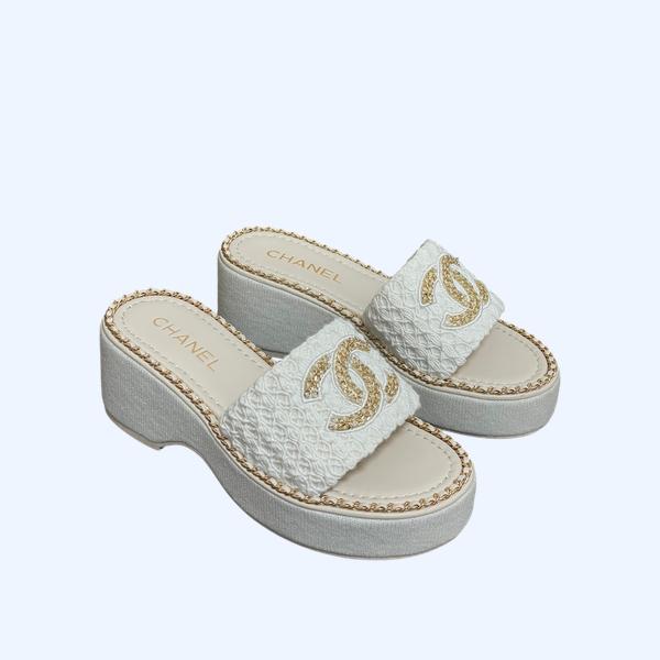 [ Chanel ] 샤넬 트위드 통굽 슬라이드