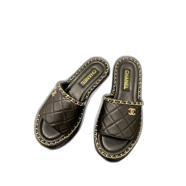 [ Chanel ] 샤넬 퀼팅 체인 통굽 슬라이드