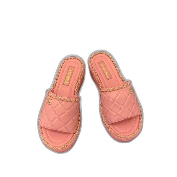 [ Chanel ] 샤넬 퀼팅 체인 통굽 슬라이드