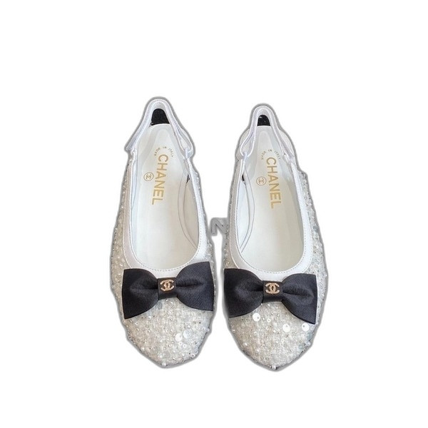 [ 샤넬 ] 리본 메탈릭 플랫 슈즈