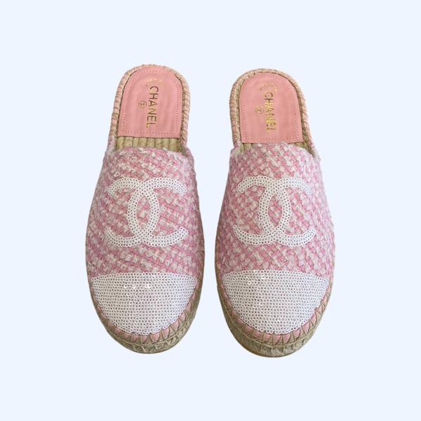 [ 샤넬 ] CC 로고 트위드 에스파듀 여성 샌들 슬리퍼
