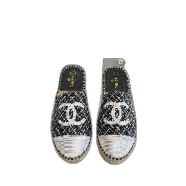 [ 샤넬 ] CC 로고 트위드 에스파듀 여성 샌들 슬리퍼