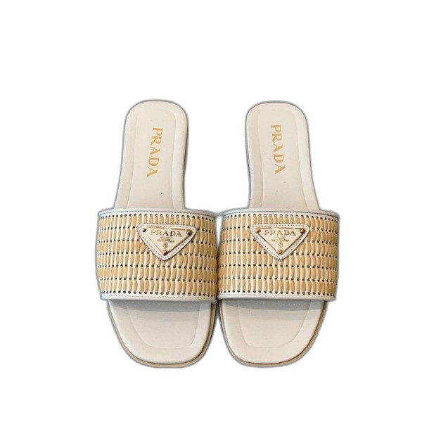 [ 프라다 ] 크로셰 라피아 플랫 샌들