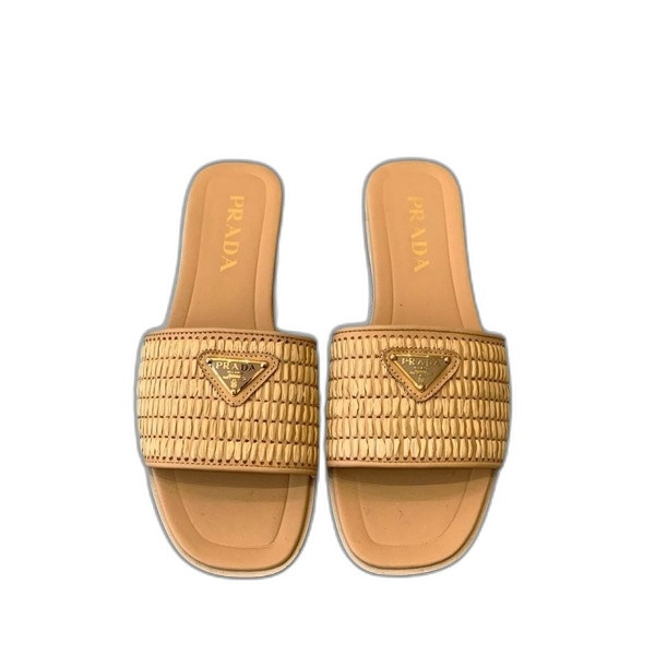 [ 프라다 ] 크로셰 라피아 플랫 샌들