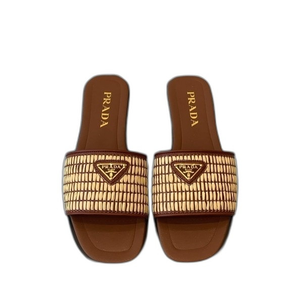 [ 프라다 ] 크로셰 라피아 플랫 샌들