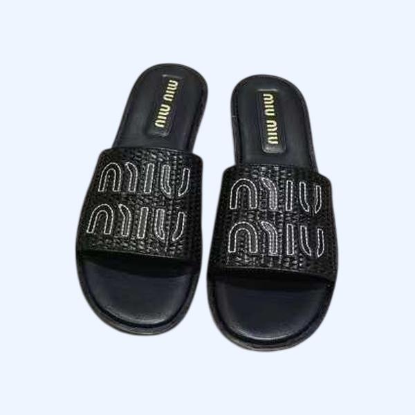 [Miu Miu] 미우미우 라피아 우븐 패브릭 슬라이드