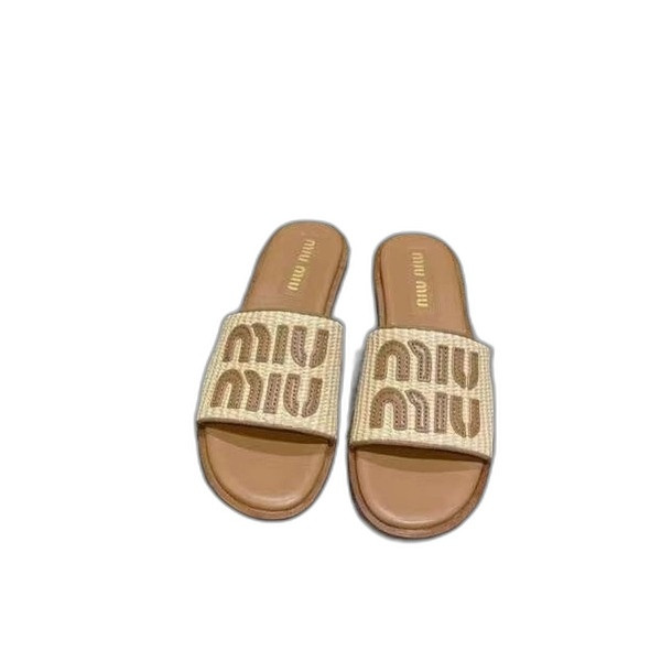 [Miu Miu] 미우미우 라피아 우븐 패브릭 슬라이드