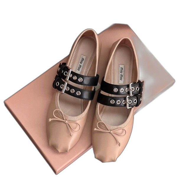 [ 미우미우 ] 더블 스트랩 발레리나 플랫
