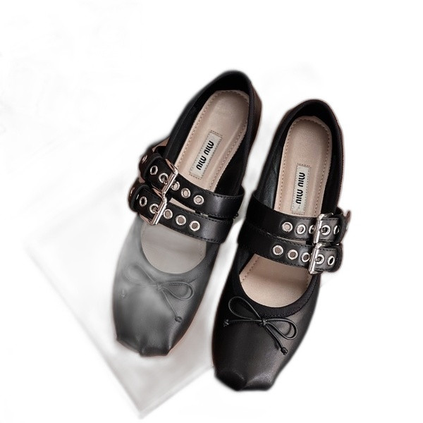 [ 미우미우 ] 더블 스트랩 발레리나 플랫