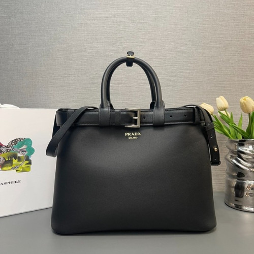[ Prada ] 프라다 더블 벨트 버클 가죽 백 라지