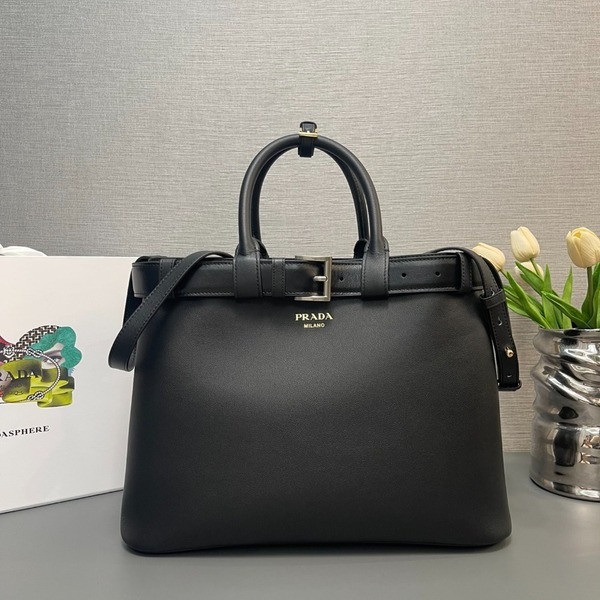[ Prada ] 프라다 더블 벨트 버클 가죽 백 라지