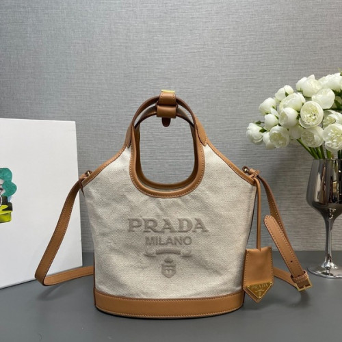 [ Prada ] 프라다 리넨 혼방 및 가죽 토트백 스몰