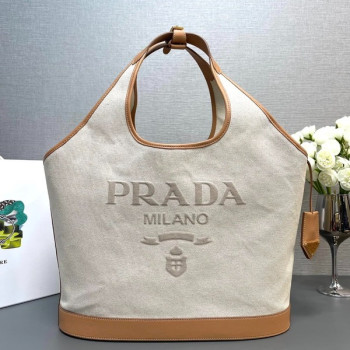[ Prada ] 프라다 리넨 혼방 및 가죽 토트백 라지
