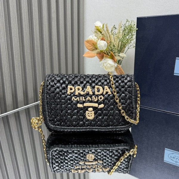 [ Prada ] 프라다 우븐 및 레더 숄더백