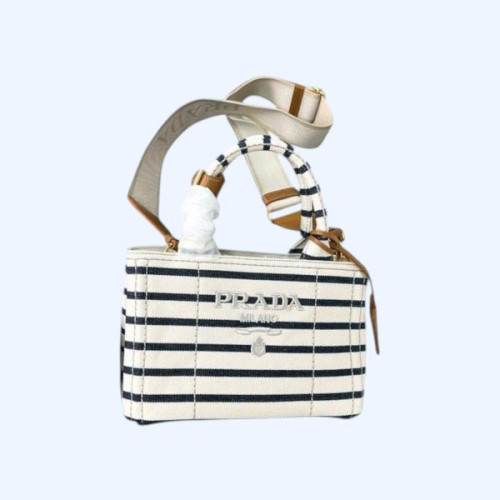 [ Prada ] 프라다 스트라이프 코튼 캔버스 미니백