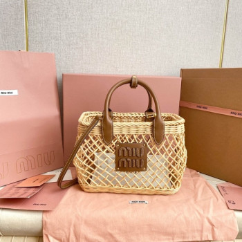 [ Miu Miu ] 미우미우 레더 트림 우븐 패브릭 핸드백