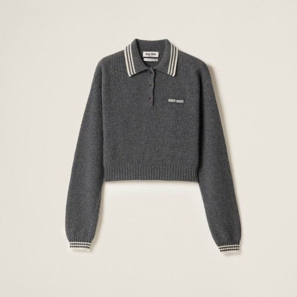 울 및 캐시미어 폴로 스웨터