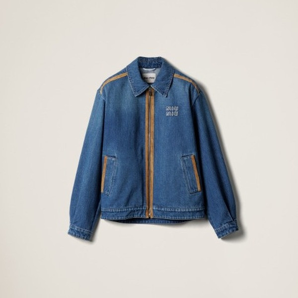 데님 및 가죽 블루종 재킷