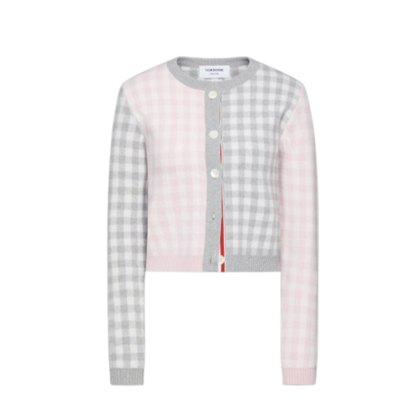 펀믹스 깅엄 체크 자카드 메리노 울 카디건