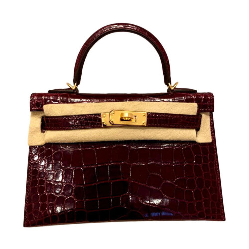 에르메스 미니켈리2 셀리에 엘리케이터 보르도 골드 하드웨어