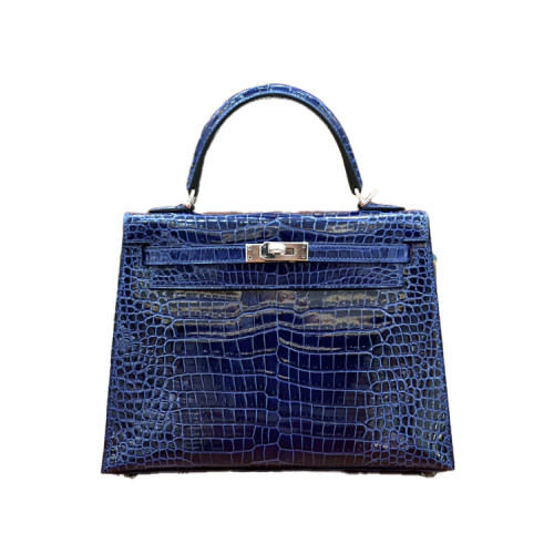 에르메스 켈리 25 셀리에 크로커다일 사파이어 블루 팔라듐 하드웨어
