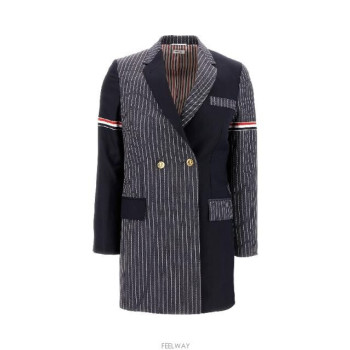THOM BROWNE 펀믹스 핀스트라이프 암밴드 더블 코트