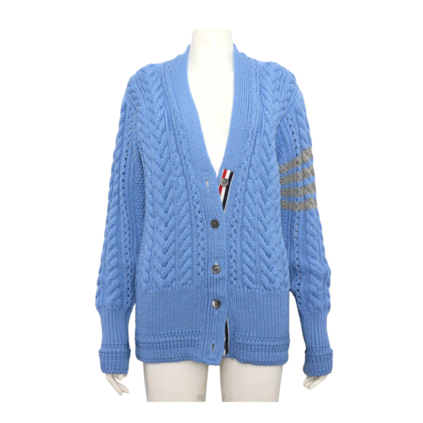 톰브라운 블루 아란 케이블 여성 울 가디건