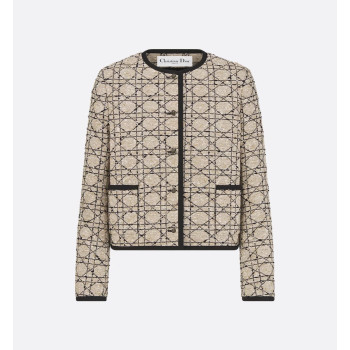 베이지 & 블랙 코튼 블렌드 트위드 재킷