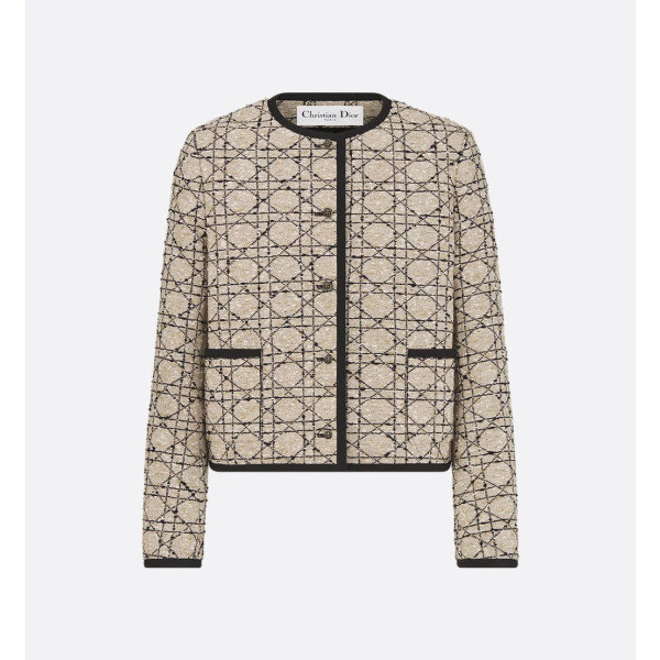 베이지 & 블랙 코튼 블렌드 트위드 스커트