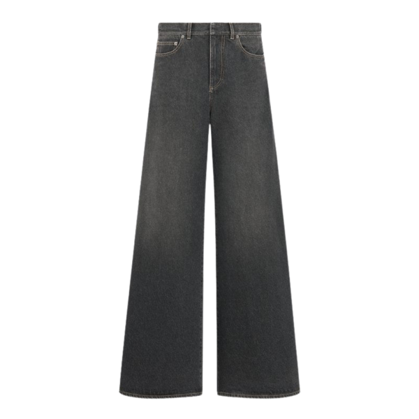 블랙 스톤워싱 코튼 데님 바지