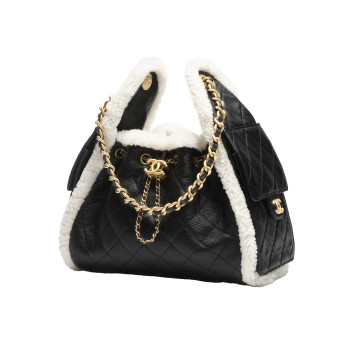 크럼플드 시어링 쉽스킨, 골드 메탈  블랙 화이트