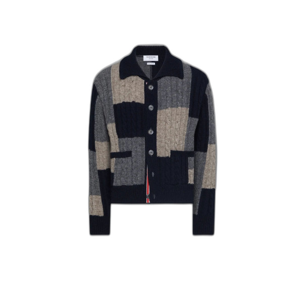 도니골 패치워크 인타르시아 모크넥 카디건