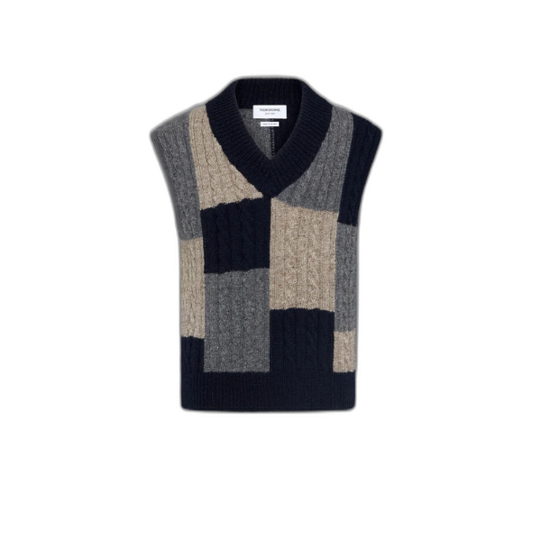 도니골 패치워크 인타르시아 브이넥 베스트