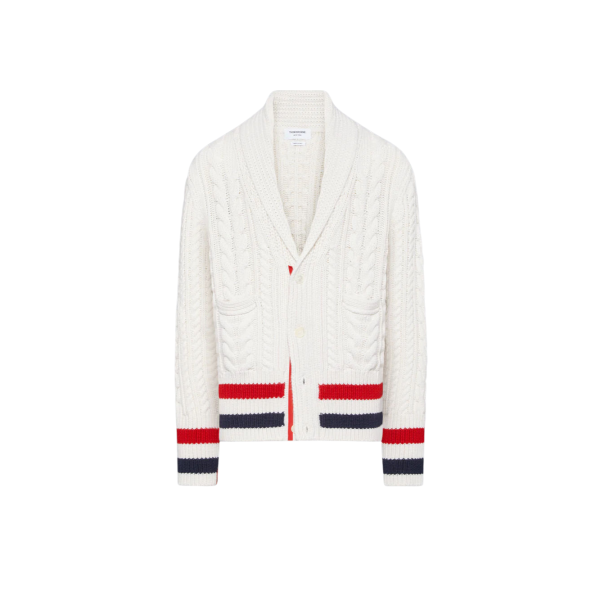 아란 케이블 캐시미어 RWB 스트라이프 카디건