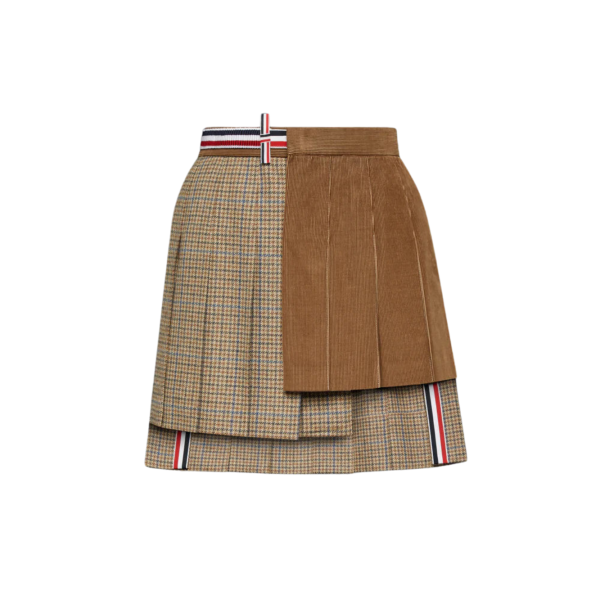 건클럽 체크 트위드 플리츠 미니 스커트