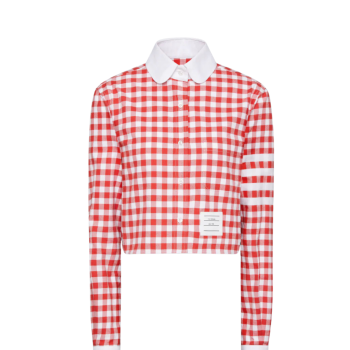 깅엄 체크 플란넬 4-바 크롭 셔츠