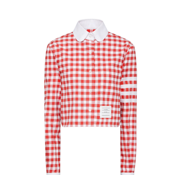 깅엄 체크 플란넬 4-바 크롭 셔츠