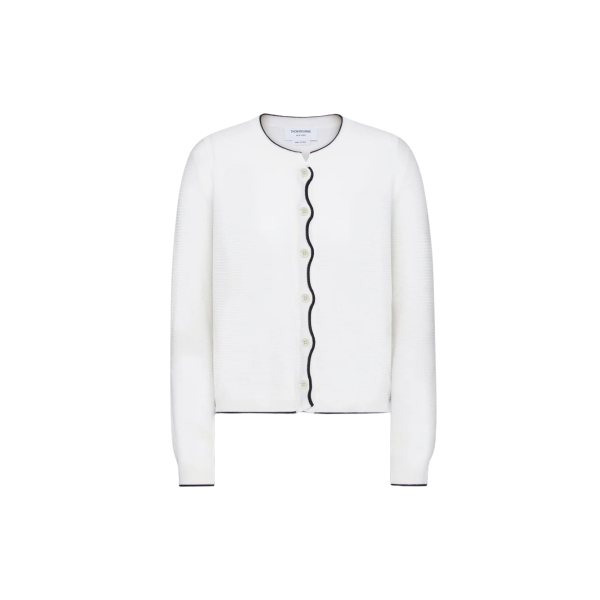 울 크레이프 4-바 크루넥 카디건