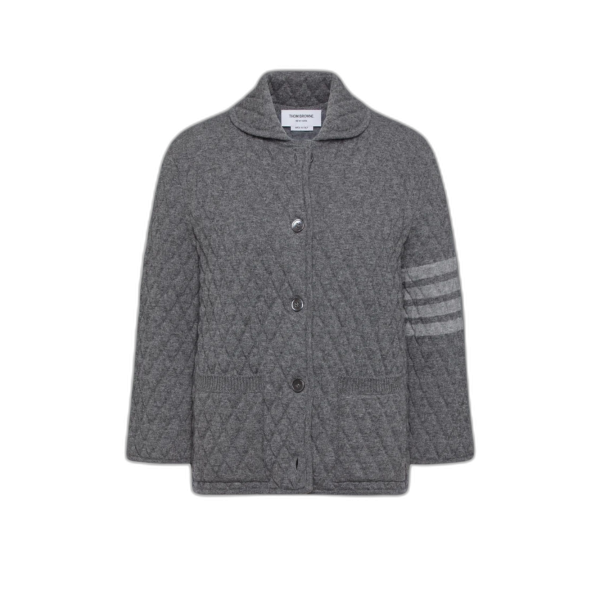 퀼티드 니트 자카드 메리노 울 4-바 워크 재킷