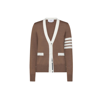 파인 메리노 울 4-바 브이넥 카디건