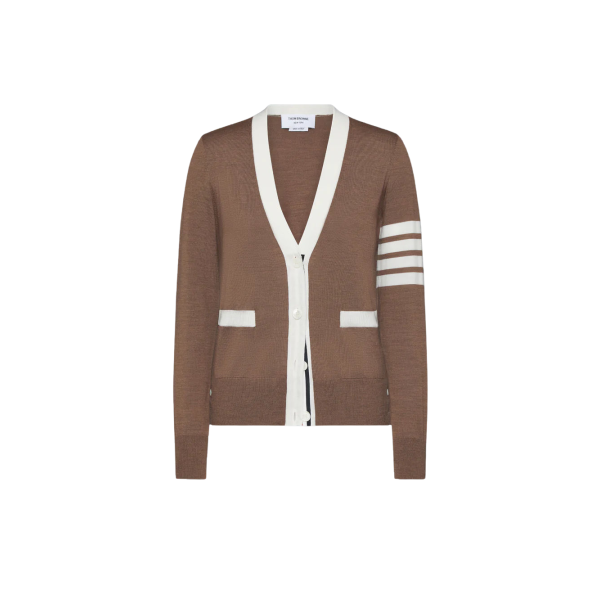 파인 메리노 울 4-바 브이넥 카디건