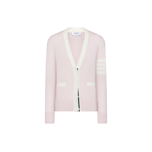 파인 메리노 울 4-바 브이넥 카디건