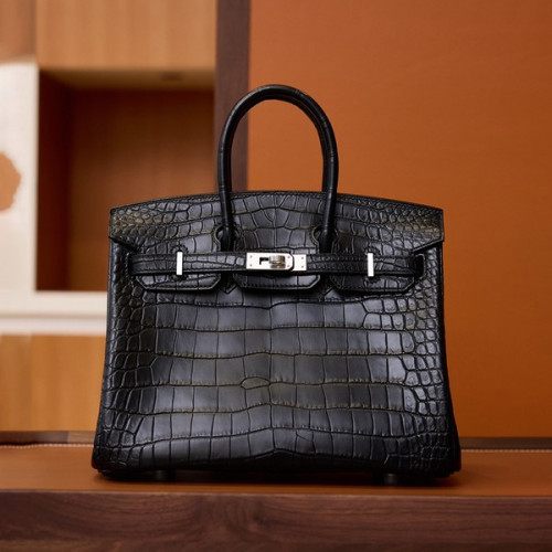 에르메스 버킨 25 셀리에 크로커다일 무광 블랙 실버 하드웨어
