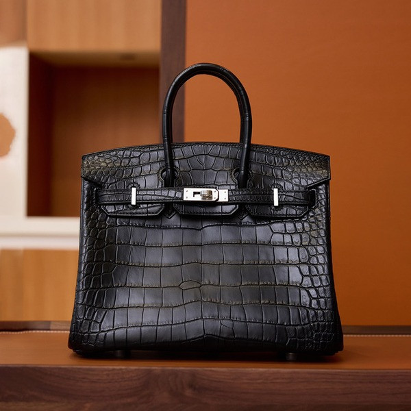 에르메스 버킨 25 셀리에 크로커다일 무광 블랙 실버 하드웨어