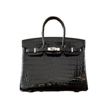 에르메스 버킨 25 르투르네 크로커다일 유광 블랙 실버 하드웨어