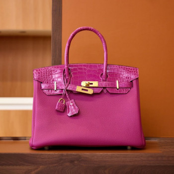에르메스 버킨 30 르투르네 토고 & 크로커다일 핑크 골드 하드웨어