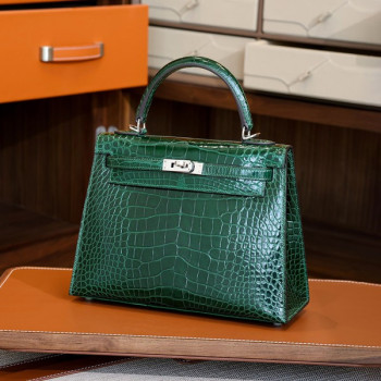 에르메스 켈리 25 셀리에 엘리게이터 그린 팔라듐 하드웨어