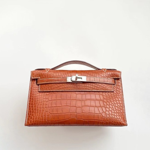 에르메스 켈리 포쉐트 엘리게이터 브라운 팔라듐 하드웨어